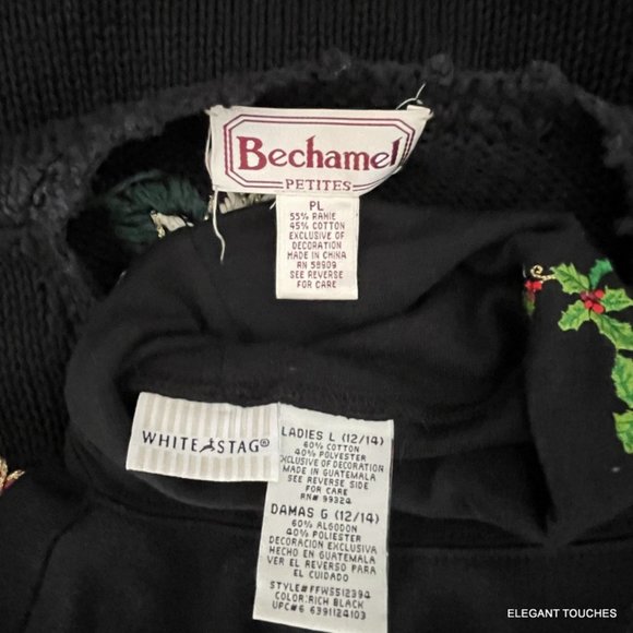 Bechamel Petite Christmas Poinsettia Black Sweater PL Holly Turtleneck Top LOT 2 - Picture 6 of 9